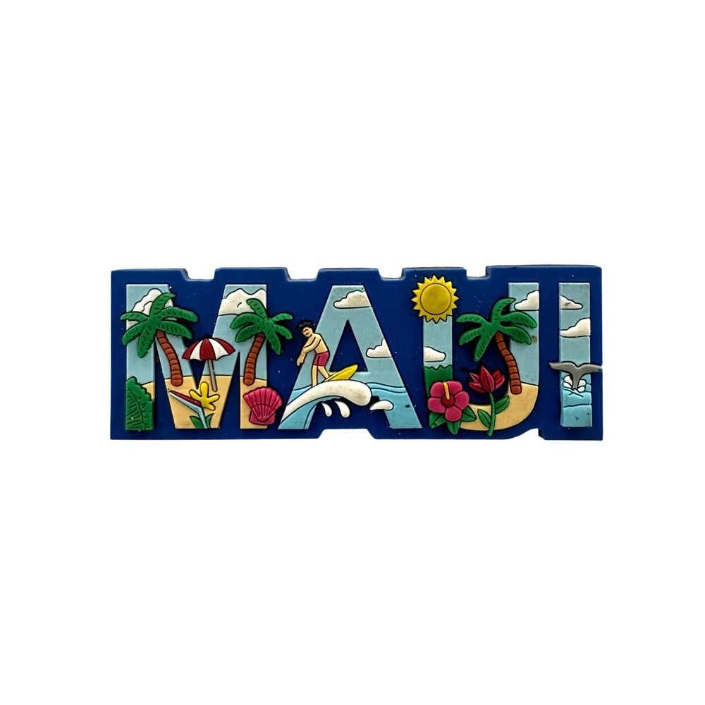 City Sights Maui Hawaii Rubber Magnet 3D Souvenir Surfer Palm Trees 111-0000